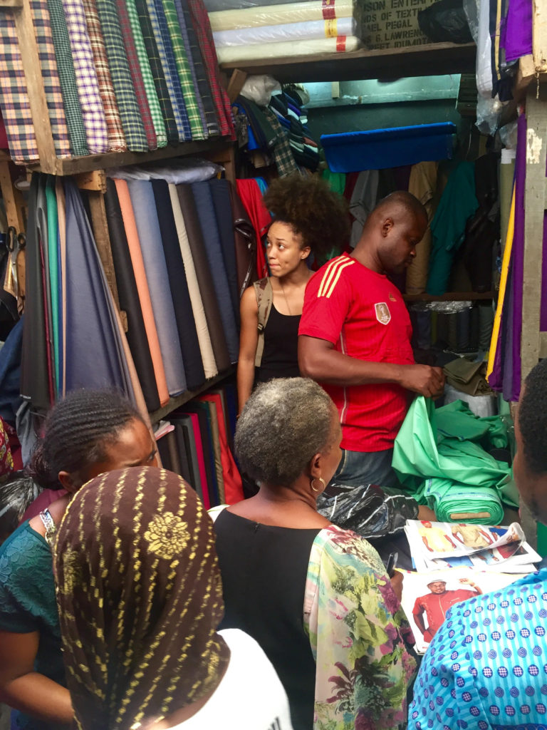 Milagros exploring the Balogun Market