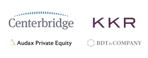 Icon collage featuring logos of MLT Private Equity Programming Partners Centerbridge, KKR, Audax, and BDT&Company