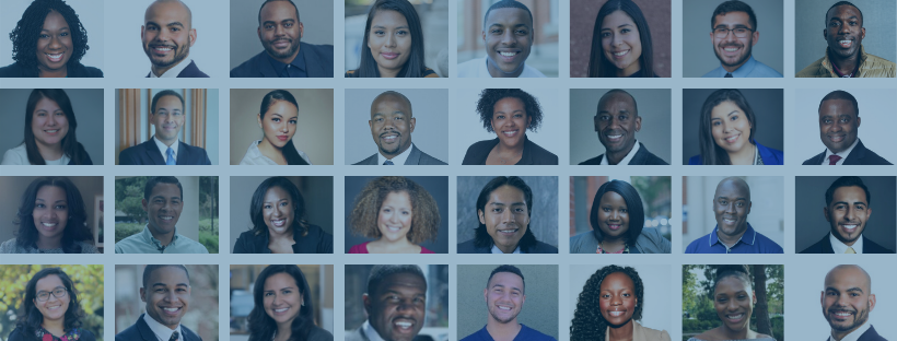 Collage of MLT Alumni Headshots with Light Blue Wash